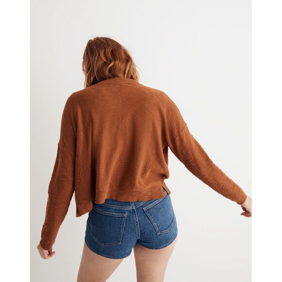 Madewell Brampton Cropped Crewneck Button Cardigan Sweater Brown Small - Picture 4 of 13